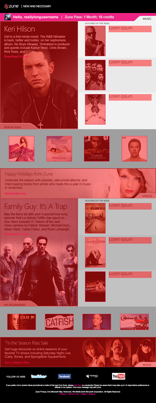 zune newsletter mockup